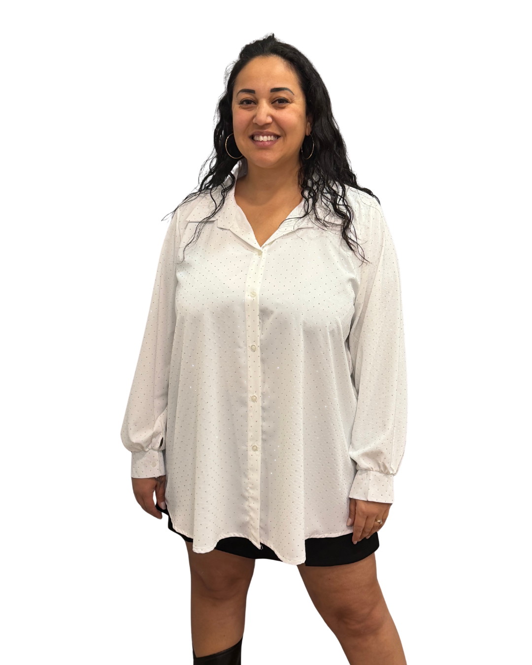 Maxi Camicia Glitter- Bianca